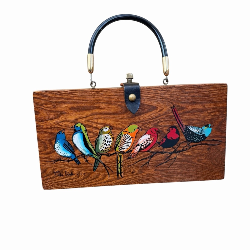 Enid Collins Of Texas 1960s Wood Purse Box Bag - For the Birds